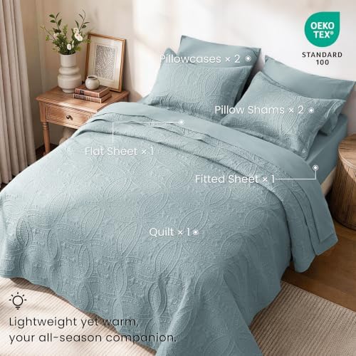 Love's cabin Quilts for Queen Bedspreads, 7 Pieces Bed in a Bag, Spa-Blue - Image 2