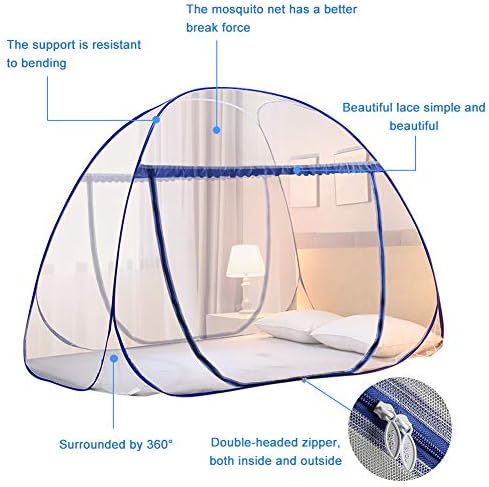 Portable Pop-Up Mosquito Net Tent for Bed Baby Adults Trip, L79 x W71 x H59 inch Large Folding Mosquito Netting with Net Bottom, 2 Entries, Suit for Twin to King Size Bed - Image 6