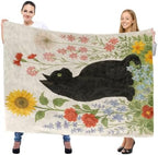 Black Cat and Wildflowers Throw Blanket, Lightweight Warm Watercolor Kitten and Sunflower Floral Flannel Blanket, Home Decor and Gifts, Soft Cozy Blankets for Women Kids, 50"x60" for Bed Couch Travel - Image 2