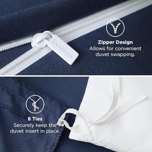 Bedsure Duvet Cover King Size, 3Pcs Double Brushed Bedding Set, Navy Blue - Image 6