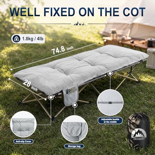 SWTMERRY Cot Mattress Topper - Quilted Cot Pads for Camping, Soft Comfortable Sleeping Cot Mattress Pad Only, Camping Pad 75"x28" for Camp Cot/Rv Bunk/Narrow Twin Bed - Image 3