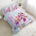 Nttopship Pink Cute Turtle Comforter Sets Twin Size，Bedding Sets for Kids,Flower turtles and fish scales Comforter Sets All Season 1 Comforter and 2 Pillowcases - Image 3
