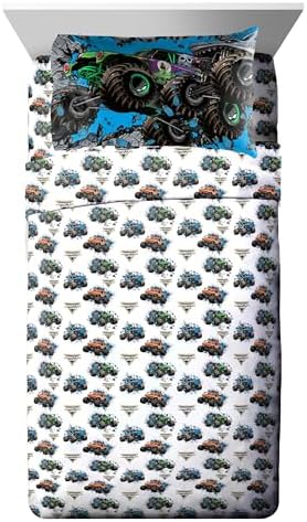 Monster Jam Twin Comforter Set 5 Piece Kids Sports Bedding for Boys, Gray - Image 6