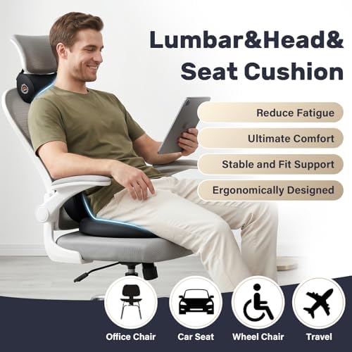 Coverado Seat Cushion and Lumbar Support Pillow for Driving Seat, Neck Headrest Pillow with Adjustable Strap, Soft and Breathable PU Leather, High Density Memory Foam for Neck & Lower Back Pain Relief - Image 5