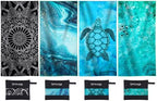 4 Packs Microfiber Oversized Lightweight Thin Beach Towel Sandproof Compact Quick Dry Clearance Towels Extra Large Sand Free Travel Essentials Accessories Women Gift Black Mandala Glaxy Turtle by genovega