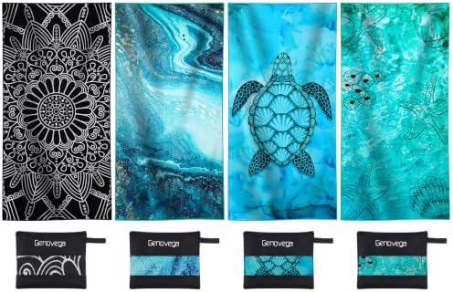 4 Packs Microfiber Oversized Lightweight Thin Beach Towel Sandproof Compact Quick Dry Clearance Towels Extra Large Sand Free Travel Essentials Accessories Women Gift Black Mandala Glaxy Turtle by genovega
