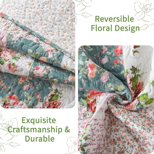VAPUTAR Queen Size Quilt Set - Reversible Floral Queen Size Bedspreads - Image 4
