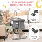 BABY JOY Bassinet Bedside Sleeper, 3 in 1 Folding Crib w/Adjustable Height, Mattress, Lockable Wheels, Storage Pocket & Carry Bag for Infant Newborn, Stationary & Rock, Portable Baby Bassinet (Grey) - Image 4