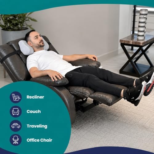 Memory Foam Headrest Pillow for Recliner – B-Shaped Neck Pillow with Stabilizer Strap, Soft Plush Fabric - Ultimate Neck Support and Pain Relief (Slate) - Image 4