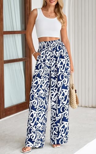PRETTYGARDEN Womens Pants Elastic Waist Striped Lightweight Palazzo Pant - Image 3