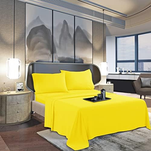 Mocassi King Sheet Set - Luxury Hotel 1800 Premier Bedding Sheets & Pillowcases - Ultra Soft Breathable & Cooling Bed Sheets - Deep Pocket - Wrinkle Resistant - 4 Piece Set - King, Yellow - Image 3