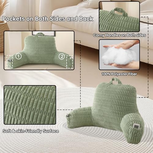 Large Reading Pillow for Sitting Up with Arms,Green Corduroy - Image 5