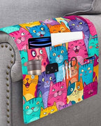 Sofa Armrest Organizer Bedside Caddy, Colorful Cat Non Slip Couch Remote Control Holder for Recliner, Modern Abstract Art Cartoon Animals Armchair Caddy with Pocket for Magazine, Phone, 19.7"x35" - Image 3