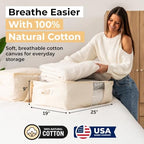 Soft Canvas Storage Bags with Zipper. Thick Breathable, 2pc King/Queen Comforter Organizer. Four Carrying Handles and Window. Large 25x19x9in Bag for Sheets Blankets Bedding Pillows, Clothes - Image 2