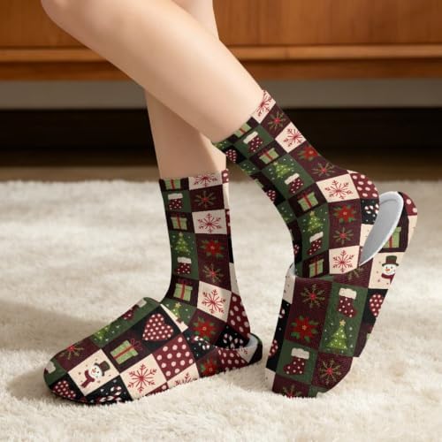 Jeiento Winter Fuzzy Slipper and Crew Socks for Women,Adult Slip-on Close Toe House Slipper,Flat Comfort home Slides - Image 2