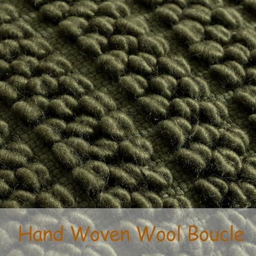 DEZENE Wool Boucle Lumbar Pillow Cover Premium Chic Accents Rectangular Textured Decorative Throw Pillow Case for Living Room Couch Sofa Home Decor 12"x20" Olive Green - Image 2