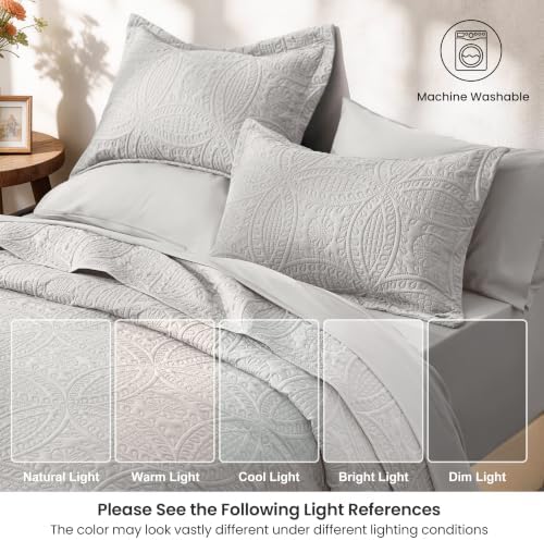 Love's cabin Quilts for Queen Bedspreads, 7 Pieces Bed in a Bag, Light Grey - Image 6