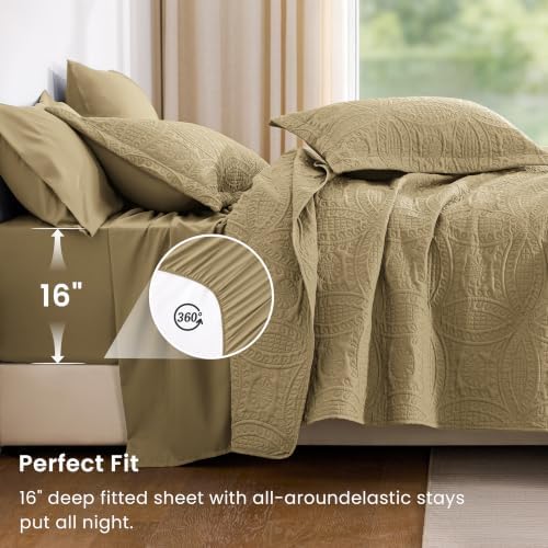 Love's cabin Quilts for Queen Bedspreads, 7 Pieces Bed in a Bag, Camel - Image 4