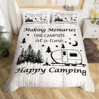 Happy Camping Duvet Cover,Kids RV Camper Bedding Set,Rustic Farmhouse Comforter Cover for Boys Girls Room Decor,Star and Moon Lightweight Bedspread Cover Twin Size with 1 Pillow Case(No Comforter) - Image 4