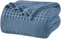 PHF Lightweight 100% Cotton Waffle Blanket for Bed, King, Denim Blue by PHF