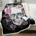 Sleepwish Black Throw Blanket Sherpa Fleece Halloween Blanket Skull Rose by Sleepwish