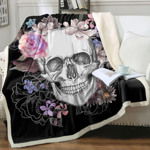 Sleepwish Black Throw Blanket Sherpa Fleece Halloween Queen Blanket Rose by Sleepwish