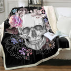 Sleepwish Black Throw Blanket Sherpa Fleece Halloween Blanket Skull Rose by Sleepwish