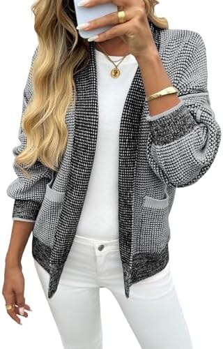 Saodimallsu Womens Open Front Cardigans Waffle Knit Sweaters with Pockets by Saodimallsu