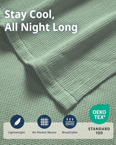 LANE LINEN 100% Cotton Blanket Twin, 300 GSM Waffle Textured - Sage Green - Image 4
