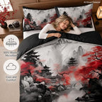 CCoutueChen Asian Chinese Comforter Set King Size, Black Red - Image 4