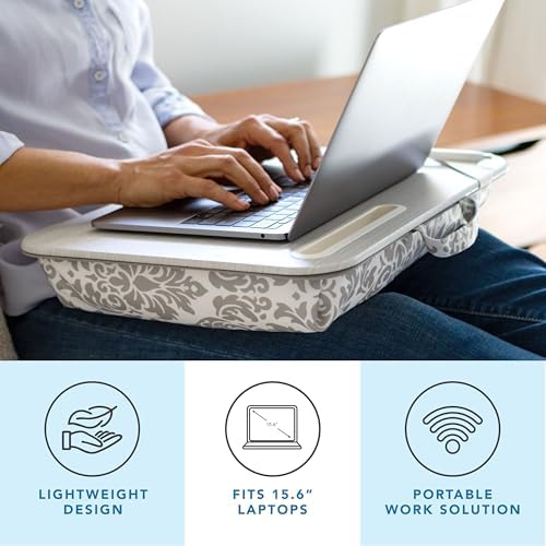 LAPGEAR Designer Lap Desk – Gray Damask, 2-Pack with Storage Basket - Image 3
