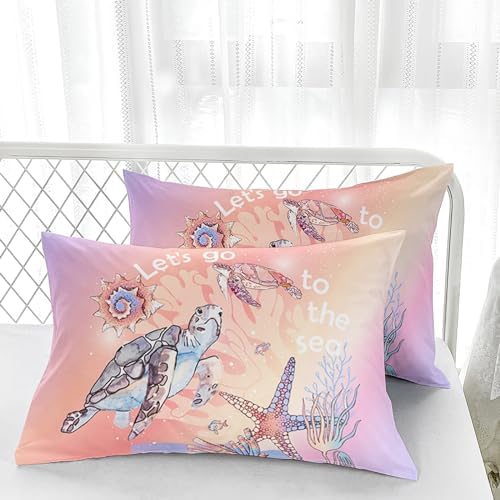 Nttopship Sea Turtles Comforter Sets Queen Size ， Bedding Sets for Kids,Cartoon Starfish and Aquatic Plants Comforter Sets All Season 1 Comforter and 2 Pillowcases - Image 4
