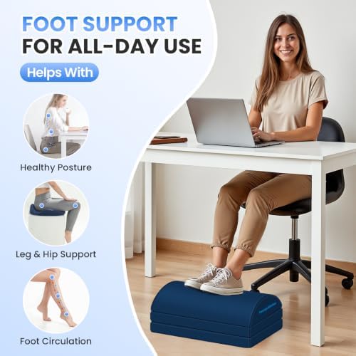 TranquilRelax Foot Rest Under Desk, 3-Height Adjustable Foot Stool, Blue - Image 4
