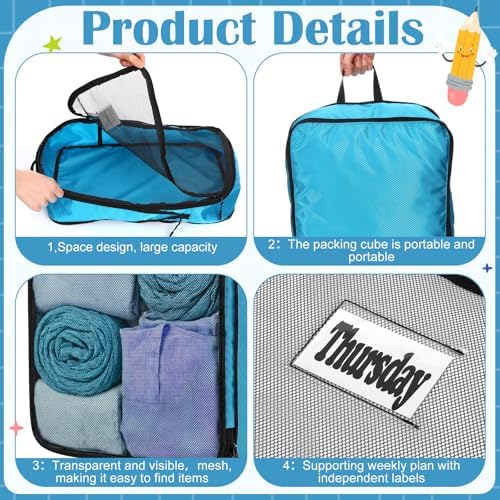 7 Pcs Packing Cubes for Travel Days of Week, Blue, M - Image 3