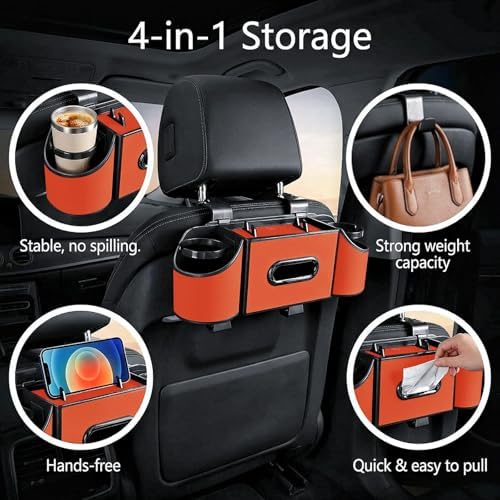Back Seat Car Organizer, Nappa Leather Seat Organizer with Cup Holders - Image 2