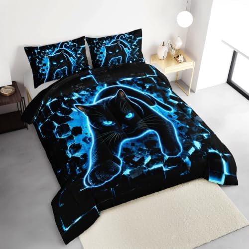 HOSIMA Neon Black Cat Comforter Twin for Kids Boys with 2 Pillowcases. - Image 2