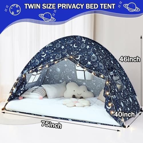 Akiky Bed Tent Bed Canopy Twin Size with Bottom,Kids Tent Indoor Floor with Lights Portable Foldable Bunk Curtains for Girls Boys (Galaxy, Twin) - Image 4