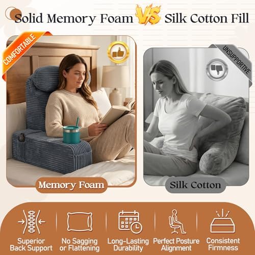 Reading Pillow/Backrest Pillow with Arms, Cup Holder & Phone Pocket - Image 2