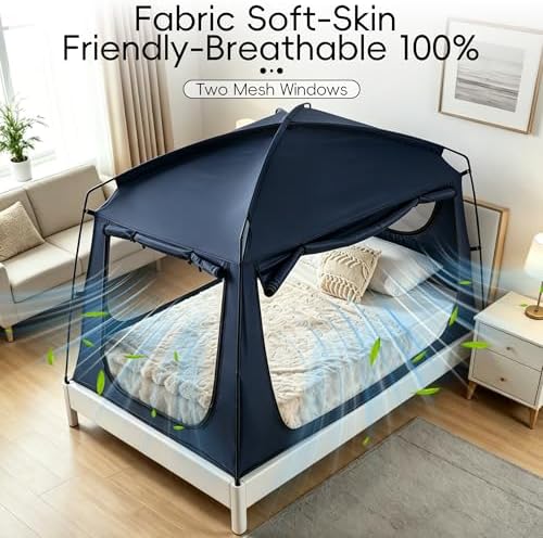 Privacy Sleep Indoor Bed Tent for Adults Kids, Portable Blackout 90% Canopy Tents with 3 Doors Breathable Mesh Windows - Image 6