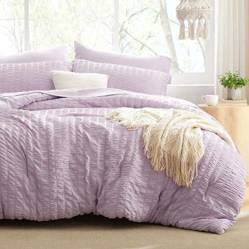 Love's cabin Seersucker Lavender Queen Comforter Set, 7-Piece Bed in a Bag by Lovescabin