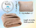 BlueHills Mini and Plush Travel Blanket Pillows for Two Airplane Traveling Essentials Flight Throws in Bag case with Backpack Clip Compact Plane Accessories – Black and Beige - Image 3