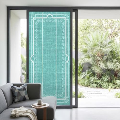 Window Privacy Film Frosted, Turquoise Botanical Non-Adhesive Static Cling Window Tint, Vintage Florals Geometric Minimalist Insulated Windows Frosted Films for Living Room, 35.4 x 78.7 Inches - Image 2