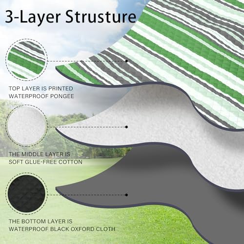 HX&OD Extra Large Picnic Blanket Outdoor 80”x80” Waterproof Picnic Mat Foldable 3-Layer Camping Blanket Portable with Carry Strap Park Blanket for Grass(Green) - Image 2