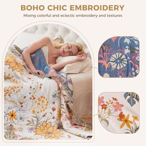 LUTBM Boho Throw Blanket for Bed 60"x80", All Season Cotton Couch Blankets - Image 3