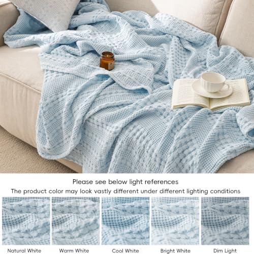 PHF Lightweight 100% Cotton Waffle Blanket for Bed, Queen, Sky Blue - Image 6