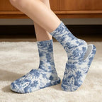 Toile de Jouy Fuzzy Slipper with Socks for Women Cozy Slipper Indoor - Image 2