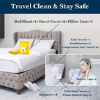 Extguds Disposable Travel Set : Bed Sheet×2+Duvet Cover×2+Pillow case×4+Bath Towels×4+Shower Caps×4+Plastic Bathtub Bag×4+Toilet Seat Covers×4+Compression face Towel×16+Toothbrushes×4+Slippers×4 - Image 5