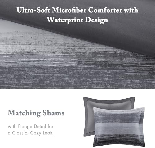 Madison Park Essentials Twin Comforter Set, Bed in a Bag, Watercolor Print Coastal Comforter & Chambray Cotton Sheet Set, All Season Bedding Set, Saben, Black Twin (68 in x 86 in) 7 Piece - Image 4