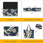 Foldable Zipper Picnic Blankets Leaf Pattern Green Blue 78.7"x78.7" - Image 4