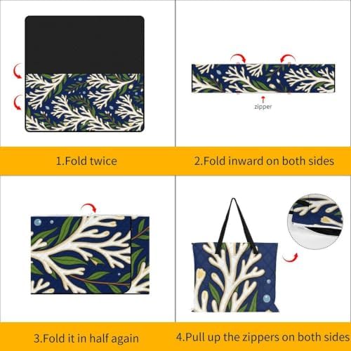 Foldable Zipper Picnic Blankets Leaf Pattern Green Blue 78.7"x78.7" - Image 4
